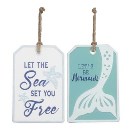 YOUNGS Punched Metal Nautical Wall Sign with Jute Hanger, Assorted Color - 2 Piece 60278